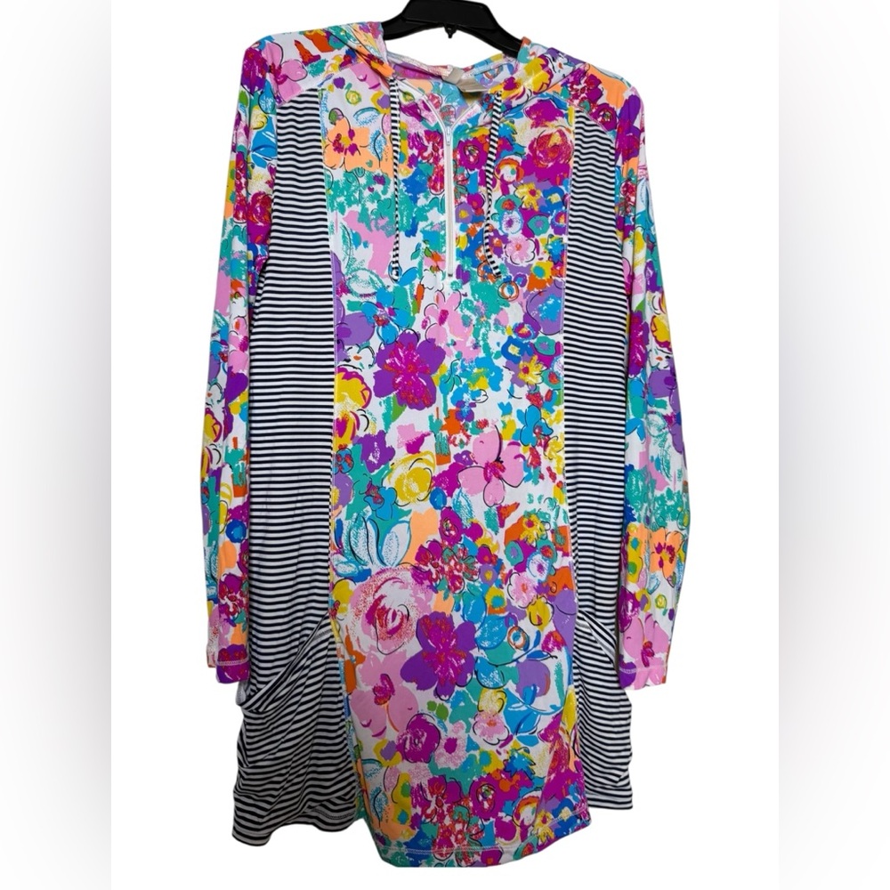 Anna Cole Signature Long Sleeve Hooded Floral Swimwear‎ Cover Up